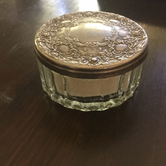 Accessories - Vintage Silver Powder Puff Glass Container